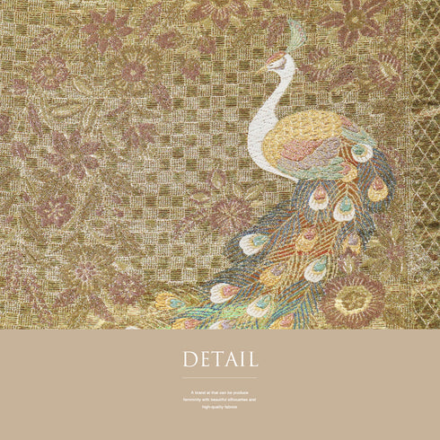 袋帯 リサイクル 帯丈434cm 六通 花に鳥模様 ゴールド Sサイズ 正絹 Sランク フォーマル