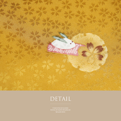 長襦袢 リサイクル 長襦袢 身丈116.5cm 裄62.8cm 袷 桜の地紋 雪輪にうさぎ柄 後身頃居敷当て付き イエロー Sサイズ お洒落 しつけ糸 正絹 袖無双 未使用品