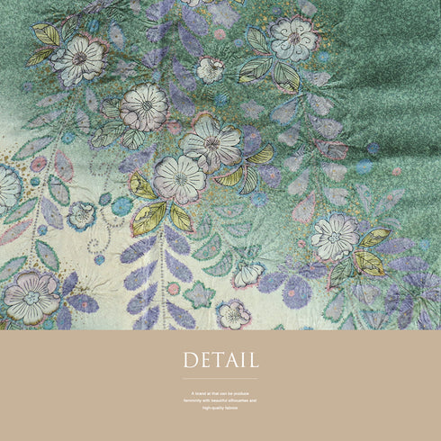 訪問着 リサイクル 身丈166.3cm 裄66cm 袷 ミシン仕立て 後絞り加工 辻が花模様 胴裏化繊 グリーン LLサイズ お洒落 正絹 広衿 Aランク