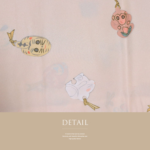 長襦袢 リサイクル 長襦袢 身丈122.5cm 裄64cm 袷 干支と鈴柄 箔 ピンク Sサイズ お洒落 正絹 袖無双 Aランク