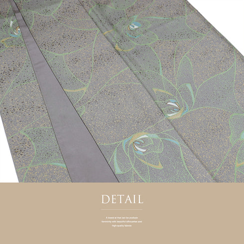 小紋 リサイクル 身丈156.2cm 裄65.6cm 袷 大輪の花模様 地紋 パープル Mサイズ お洒落 カジュアル 正絹 広衿 Sランク