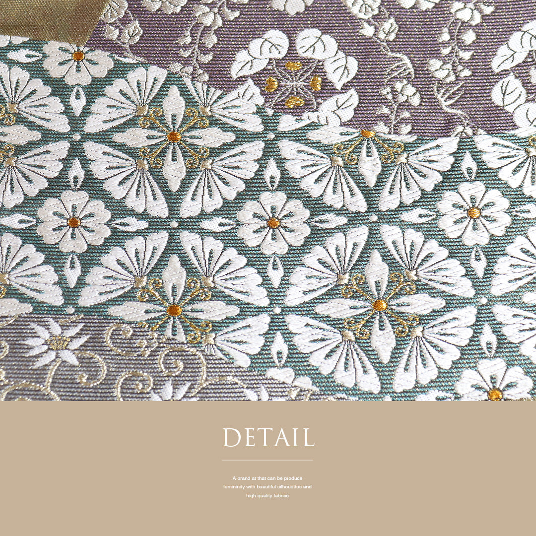 リサイクル 袋帯 帯丈432cm 六通 デザイン花柄 彩麗 ゴールド Sサイズ