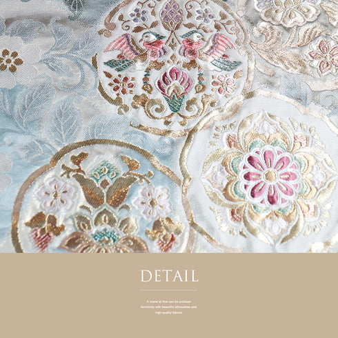 袋帯 リサイクル 帯丈432cm 六通 更紗模様 正倉院鏡裏更紗文 ブルー Sサイズ 正絹 Sランク フォーマル セミフォーマル