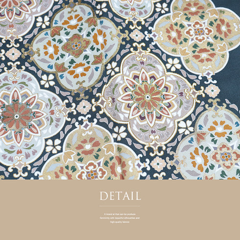 色留袖 リサイクル 身丈163cm 裄66.6cm 袷 華文に唐花柄 箔 金駒刺繍 ネイビー Lサイズ セミフォーマル 落款 一つ紋 正絹 広衿 Sランク