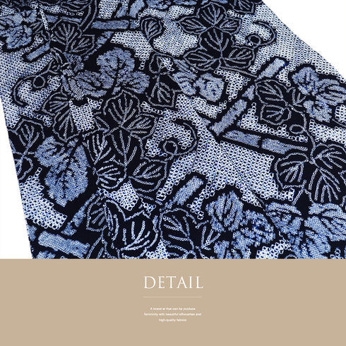 浴衣 リサイクル 夏着物 身丈160.8cm 裄66cm 夏物 蔓柄 絞り ゆったり ネイビー Lサイズ カジュアル 木綿 洗える着物 バチ衿 Aランク