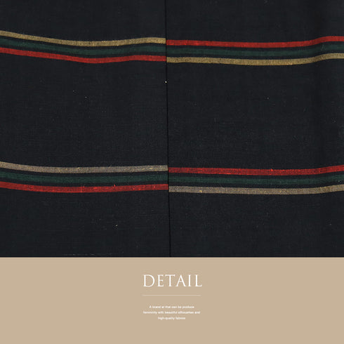 道中着 リサイクル 身丈130.8cm 裄67.4cm 袷 紬 ロング丈 縞柄 ブラック Lサイズ お洒落 カジュアル 正絹 Aランク