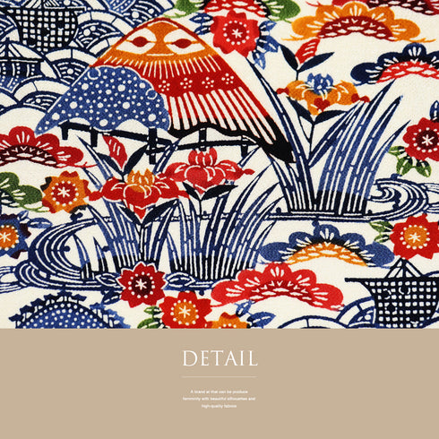 名古屋帯 リサイクル 帯丈347cm ポイント柄 花や風景柄 紅型 ちりめん ベージュ Sサイズ 正絹 未使用品 お洒落 カジュアル