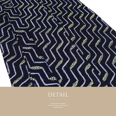 浴衣 リサイクル 夏着物 身丈142.7cm 裄60.4cm 夏物 ジュニアサイズ 幾何学模様 ネイビー 規格外サイズ カジュアル 木綿 洗える着物 バチ衿 Sランク