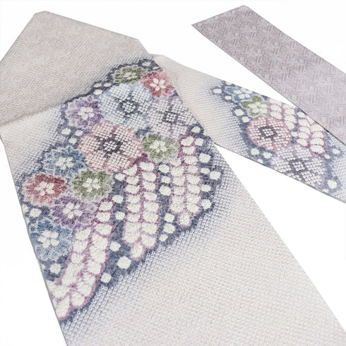 名古屋帯 リサイクル 帯丈389cm ポイント柄 絞り 辻が花柄 パープル サイズ 正絹 Sランク お洒落