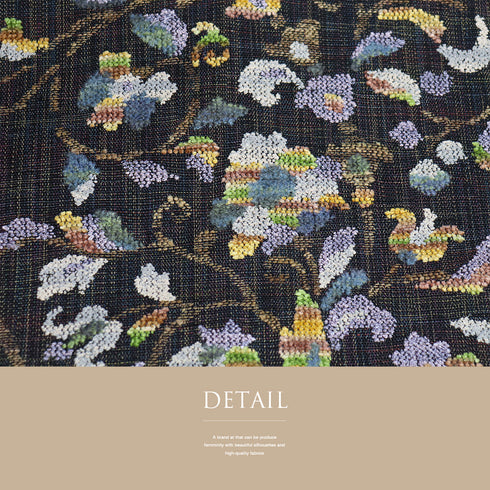 名古屋帯 リサイクル 帯丈400cm ポイント柄 花柄 ブラック LLサイズ 正絹 Sランク お洒落 カジュアル