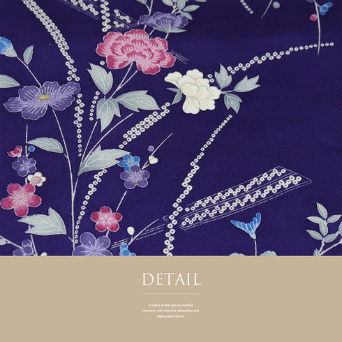 小紋 リサイクル 身丈154cm 裄62.8cm 袷 花柄 扇子柄 パープル Sサイズ お洒落 カジュアル 正絹 広衿 Sランク