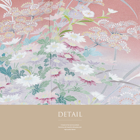 訪問着 リサイクル 身丈158cm 裄64.8cm 袷 四季花柄 ピンク Mサイズ フォーマル 落款 正絹 広衿 Aランク