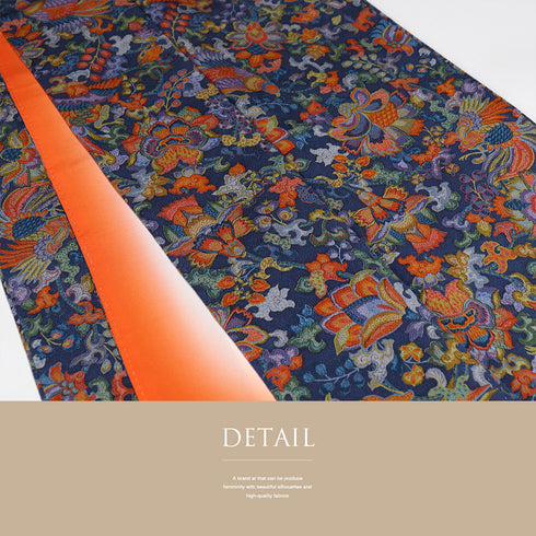 小紋 リサイクル 身丈162cm 裄64.3cm 袷 花唐草柄 鳳凰柄 ネイビー Lサイズ カジュアル お洒落 正絹 広衿 Sランク