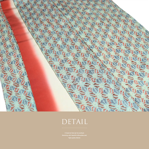 小紋 リサイクル 身丈166.7cm 裄65.6cm 袷 総絞り 麻の葉模様 ブルー LLサイズ お洒落 カジュアル 正絹 広衿 Sランク