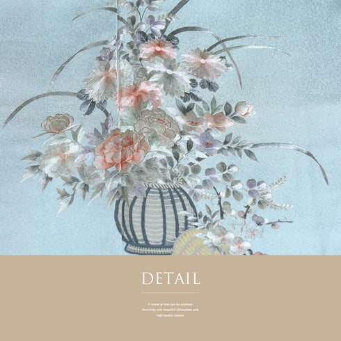 付下げ リサイクル 身丈160.8cm 裄62.4cm 袷 花籠柄 ブルー Lサイズ セミフォーマル 落款 正絹 広衿 Aランク