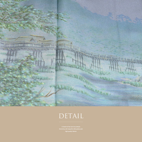 訪問着 リサイクル 身丈167.5cm 裄66.4cm 袷 京都嵐山渡月橋柄 箔 パープル LLサイズ お洒落 正絹 広衿 Sランク