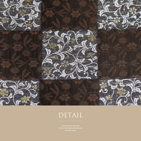 袋帯 リサイクル 帯丈446cm 六通 市松に花唐草柄 ぜんまい紬 ブラウン Mサイズ 正絹 Sランク フォーマル セミフォーマル