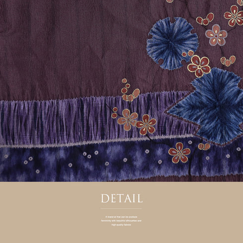 付下げ リサイクル 身丈155.6cm 裄65.2cm 袷 部分絞り 地紋 絞り彩色 パープル Mサイズ お洒落 しつけ糸 不明 広衿 Sランク