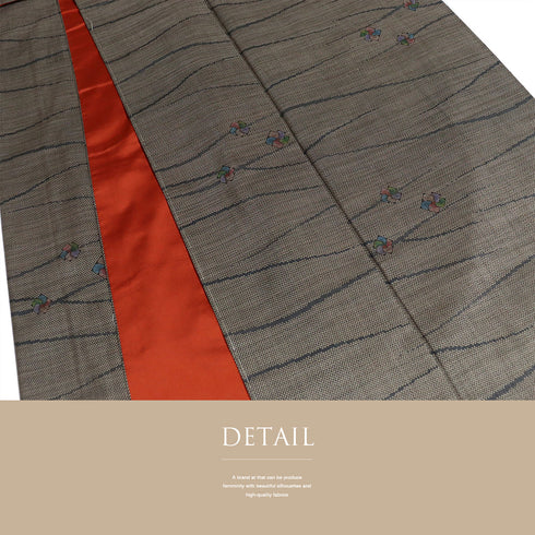 大島紬 リサイクル 身丈160.2cm 裄65cm 袷 小花柄 ブラウン Mサイズ お洒落 カジュアル しつけ糸 正絹 広衿 Sランク