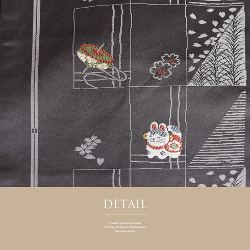 名古屋帯 リサイクル 帯丈357cm 六通 玩具尽くし柄 グレー Sサイズ 正絹 Sランク お洒落