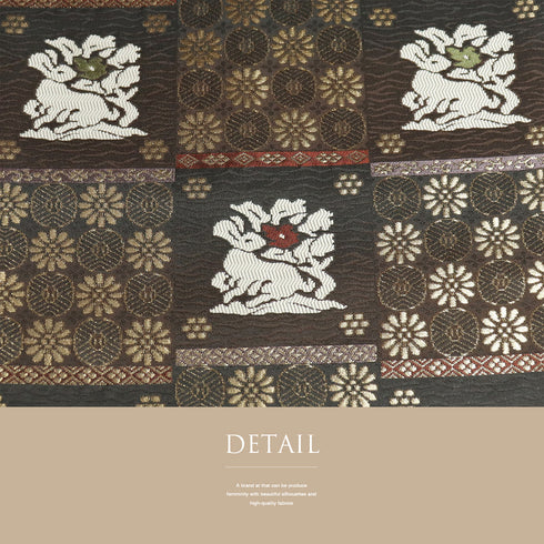 名古屋帯 リサイクル 帯丈375cm 六通 市松にうさぎ柄 ブラウン Mサイズ 正絹 Sランク お洒落