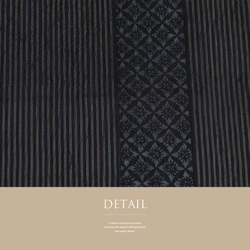 大島紬 リサイクル 身丈166.2cm 裄65cm 袷 縫締め絞り 縞柄 ブラック LLサイズ お洒落 カジュアル 証紙 正絹 広衿 Sランク