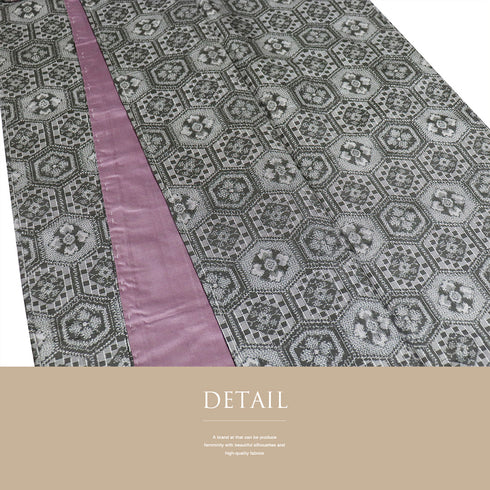 アンサンブル 紬 リサイクル 身丈163.3cm 裄62.6cm 羽織丈76cm 袷 亀甲柄 グレー Lサイズ カジュアル お洒落 しつけ糸 正絹 広衿 Sランク