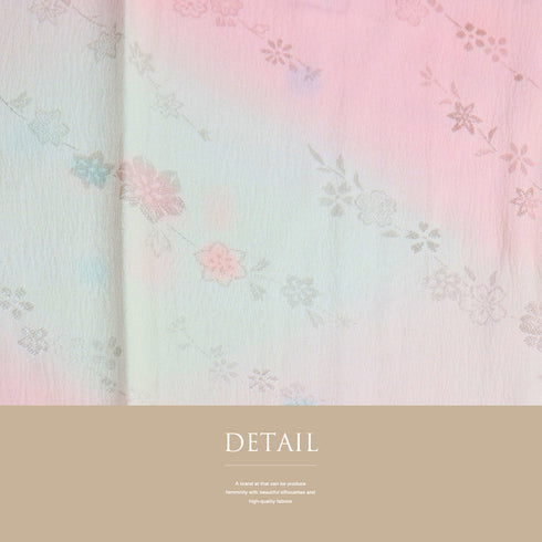 長襦袢 リサイクル 長襦袢 身丈140.3cm 裄67.8cm 袷 花枝柄 地紋 刺繍半衿付き ぼかし ピンク Lサイズ ポリエステル 洗える着物 袖無双 Sランク