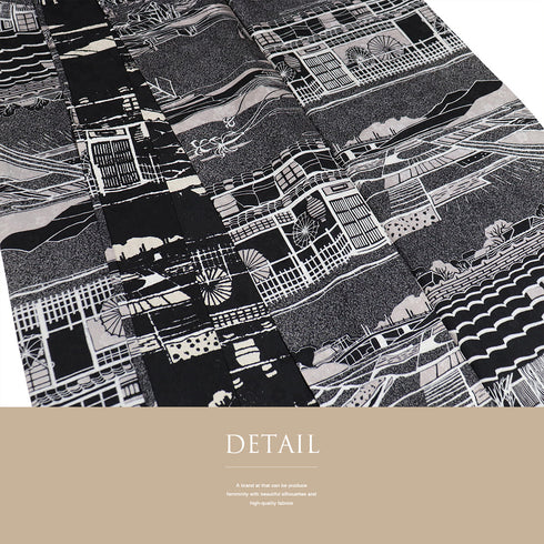 小紋 リサイクル 身丈166cm 裄70.8cm 単衣 和の景色 小原敏 作家物 ブラック LLサイズ お洒落 カジュアル 落款 正絹 広衿 Sランク