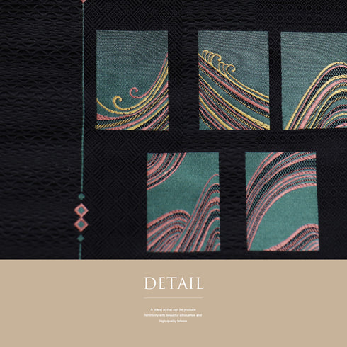 名古屋帯 リサイクル 帯丈355cm 六通 波柄 本場筑前 ブラック Sサイズ 正絹 Aランク お洒落 証紙