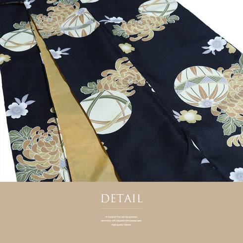 小紋 リサイクル 身丈159.8cm 裄66cm 袷 手毬に菊模様 既製品 ネイビー Mサイズ お洒落 カジュアル ポリエステル 洗える着物 広衿 Aランク