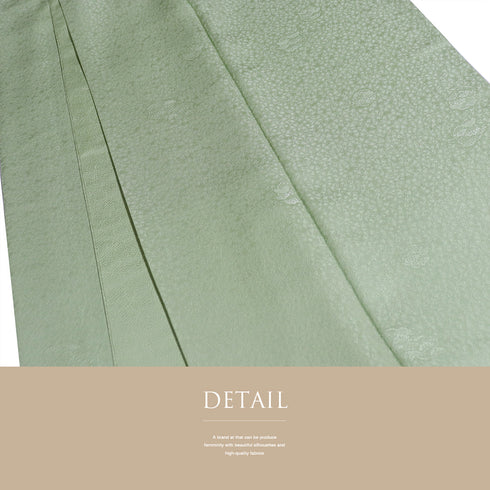 色無地 リサイクル 身丈159.8cm 裄70.4cm 袷 松柄 グリーン Mサイズ お洒落 落款 正絹 広衿 地紋あり Sランク