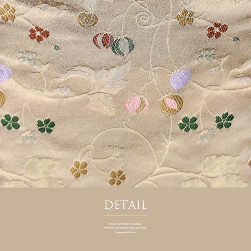 京袋帯 リサイクル 帯丈380cm 全通 小花に植物柄 ベージュ Lサイズ ポリエステル Sランク お洒落 カジュアル