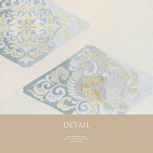 名古屋帯 リサイクル 帯丈364cm ポイント柄 綴れ帯 菱に鳳凰柄 ベージュ Mサイズ 正絹 Sランク お洒落