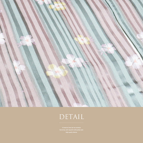 長襦袢 リサイクル 洗える長襦袢 身丈126cm 裄67.6cm 袷 縞に小花柄 地紋 刺繍半衿付き 多色 Lサイズ お洒落 ポリエステル 洗える着物 袖無双 Sランク