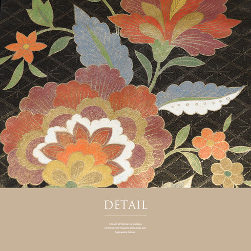 名古屋帯 リサイクル 帯丈350cm ポイント柄 花柄 地紋 ブラック Sサイズ 正絹 Sランク カジュアル お洒落