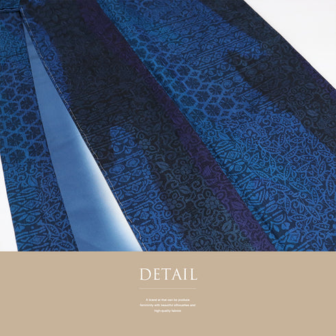 小紋 リサイクル 身丈147cm 裄62.8cm 袷 更紗柄 地紋 ブルー SSサイズ お洒落 カジュアル 正絹 広衿 Sランク