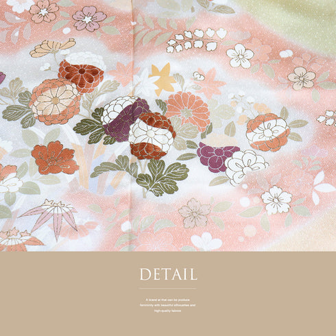 訪問着 リサイクル 身丈153.5cm 裄65.4cm 袷 菊やたちばな柄 地紋 刺繍 箔 パールトーン加工 多色 Sサイズ セミフォーマル お洒落 正絹 広衿 Sランク