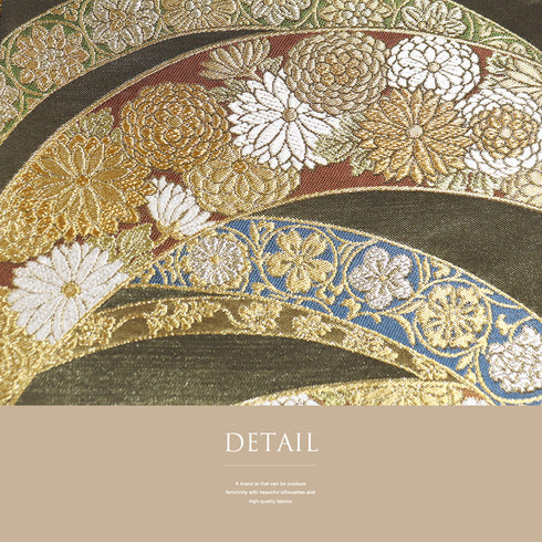 袋帯 リサイクル 帯丈434cm 六通 器物文様に菊柄 ゴールド Sサイズ 正絹 Sランク フォーマル セミフォーマル