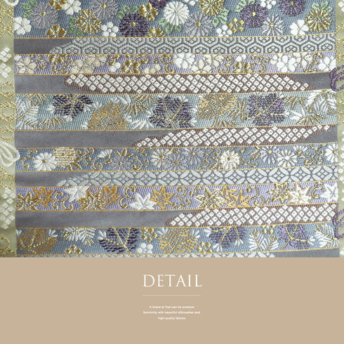 袋帯 リサイクル 帯丈446cm 六通 ボーダー柄 草花柄 パープル Mサイズ 正絹 Sランク フォーマル お洒落