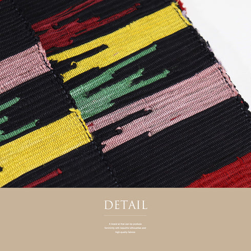 半巾帯 リサイクル 帯丈394cm 全通 裂布手織 モダン柄 単衣帯 ブラック SSサイズ 正絹 新品・未使用品 カジュアル お洒落