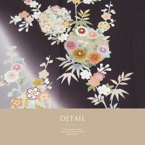 付下げ リサイクル 身丈159cm 裄65cm 袷 各種花丸柄 金駒刺繍 パープル Mサイズ セミフォーマル お洒落 正絹 広衿 Sランク
