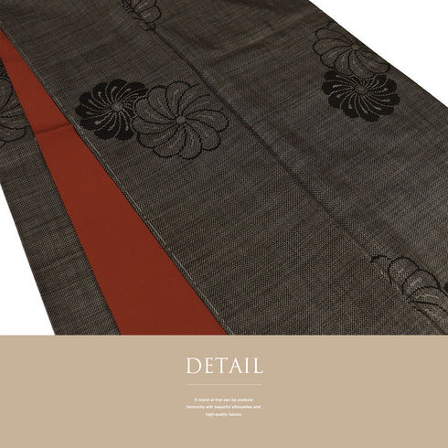 紬 リサイクル 身丈156.5cm 裄63cm 袷 ねじり菊柄 ブラウン Mサイズ お洒落 しつけ糸 正絹 広衿 Sランク