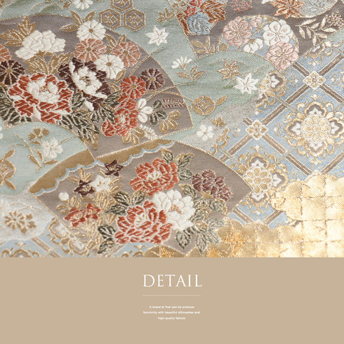 袋帯 リサイクル 帯丈436cm 六通 道長扇面小袖文 ゴールド Mサイズ 正絹 Sランク フォーマル セミフォーマル