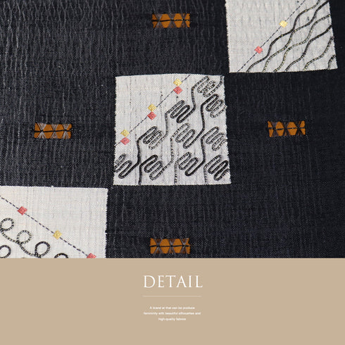 名古屋帯 リサイクル 帯丈383cm ポイント柄 四角にコード刺繍 ドロンワーク 縦ぼかし ブラック Lサイズ 不明 Sランク お洒落 カジュアル