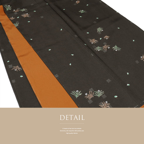 小紋 リサイクル 身丈157.2cm 裄64.4cm 袷 若松や花びら柄 ブラウン Mサイズ お洒落 カジュアル 正絹 広衿 Sランク