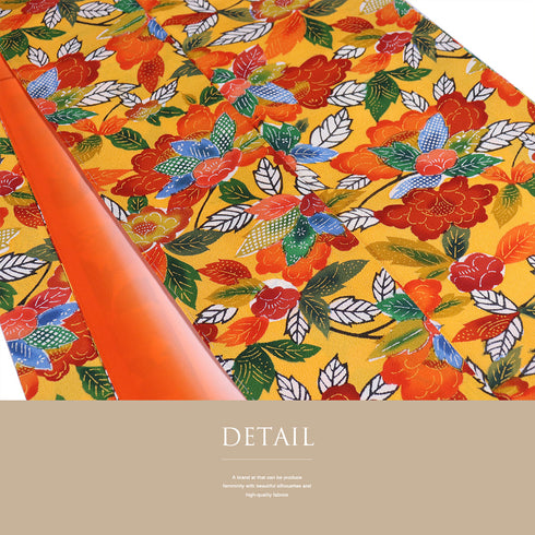 小紋 リサイクル 身丈161.5cm 裄66.4cm 袷 デザイン花柄 オレンジ Lサイズ お洒落 カジュアル 正絹 広衿 Sランク