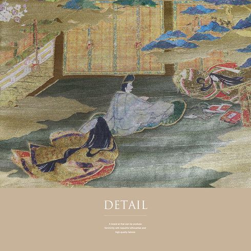 袋帯 リサイクル 帯丈440cm 六通 ポイント柄 平安絵巻柄 西陣織 貴秀螺鈿 シルバー Mサイズ 正絹 新品・未使用品 フォーマル