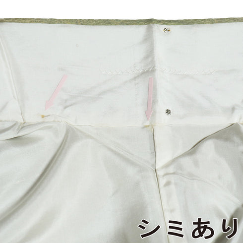 小紋 リサイクル 身丈161cm 裄65.4cm 袷 墨流し 地紋 グリーン Lサイズ お洒落 正絹 広衿 Sランク
