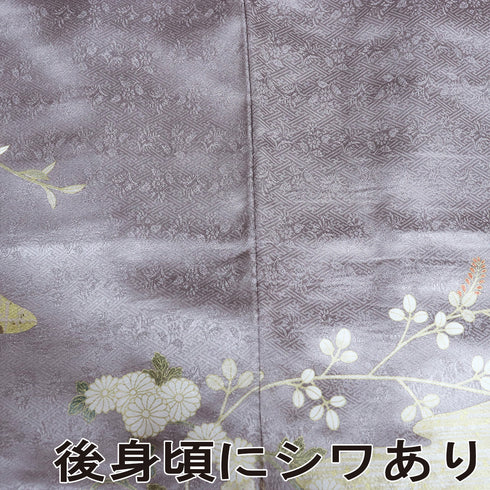 訪問着 身丈165.5cm 裄67.5cm 袷 かすみに菊模様 金駒刺繍 箔 パープル LLサイズ セミフォーマル 正絹 広衿 Aランク